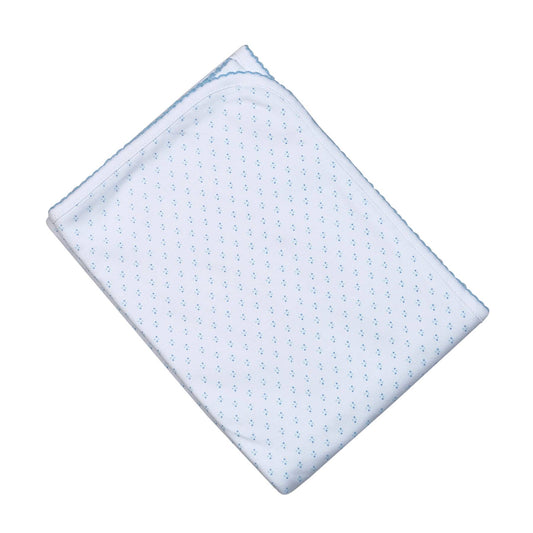 BDK-816 BLUE DOTS PIMA RECEIVING BLANKET BLUE TRIM