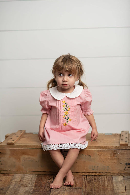 Kids Pink Embroidered Lace Collar Summer Dress