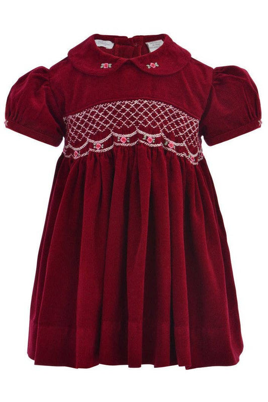 Baby Girls Maroon Corduroy Short Sleeve Dress