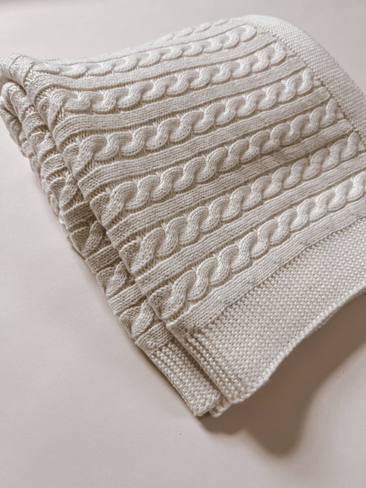 Classic Cable Knit Baby Blanket - White