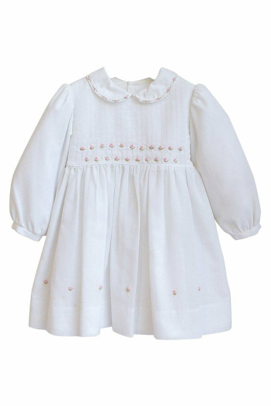 Baby Girl Rose Flowers White Long Sleeve Dress